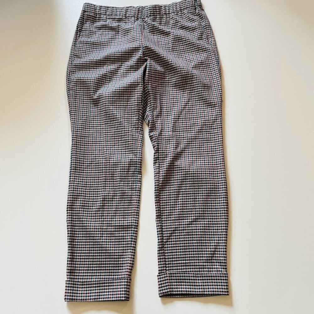 NWT J. Jill Pant Trouser Houndstooth Herringbone Cuffed Straight Pull On Elastic